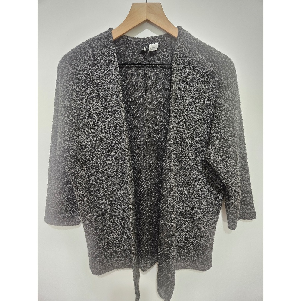 H&M Divided Grey Black Boucle Knit Open Front Cardigan Sweater Wool Blend Medium